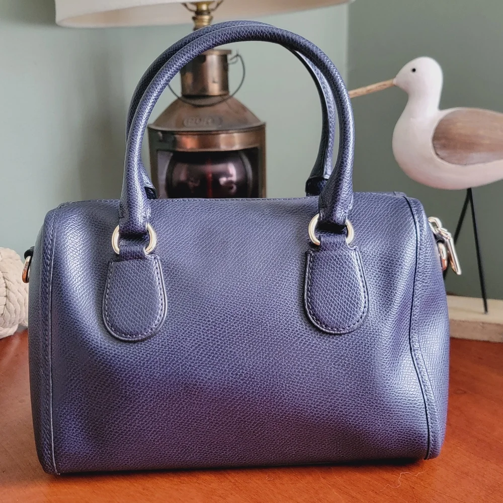 Coach F33329 Mini Bennett Navy Crossgrain Leather Satchel Top Handle Crossbody